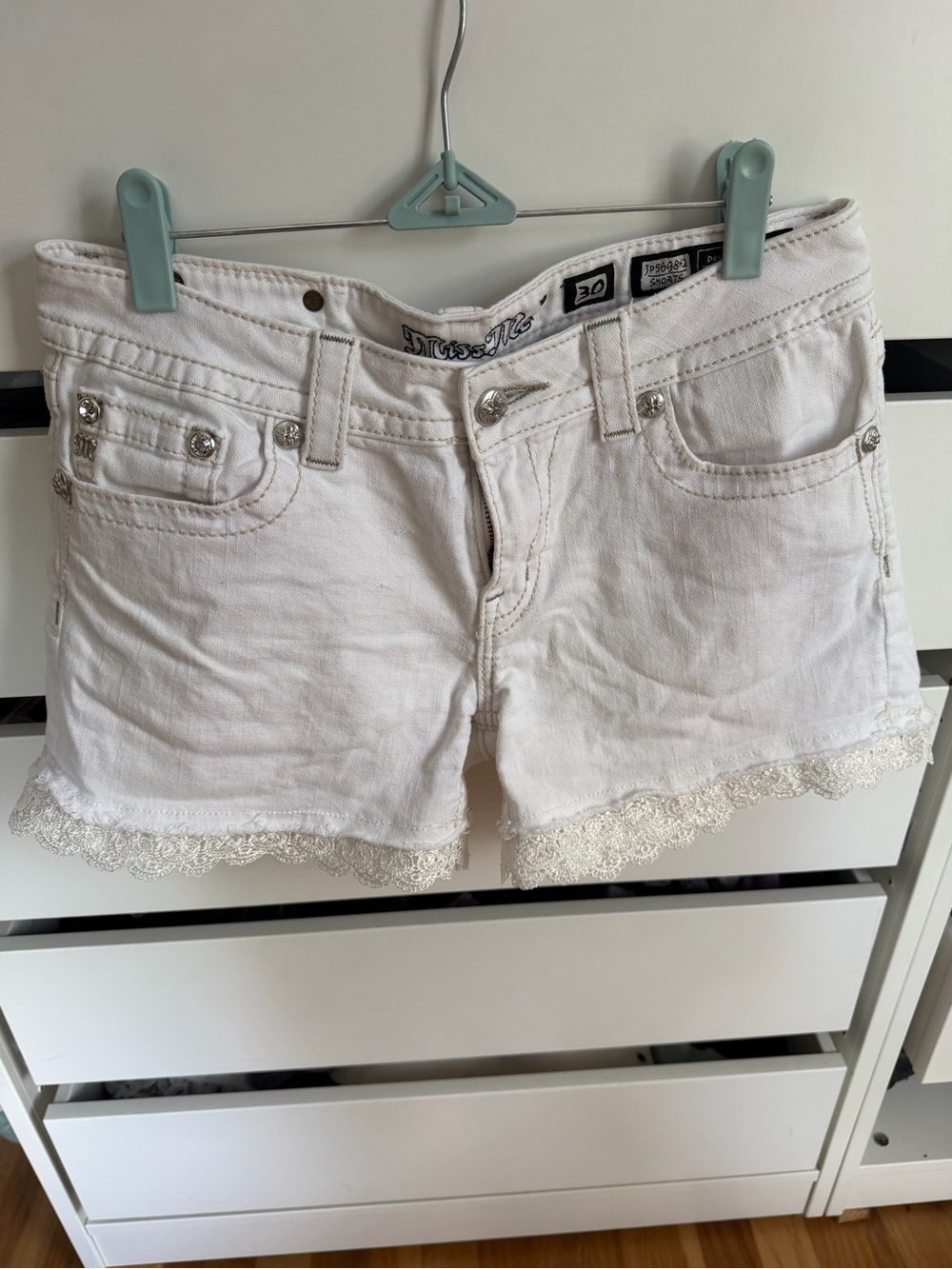Miss Me White Lace Hem Women's Denim Shorts